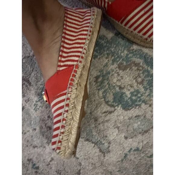 Tory Burch Flat Shoes Women 9 Striped Canvas Orange Espadrille Beacher - Picture 6 of 8